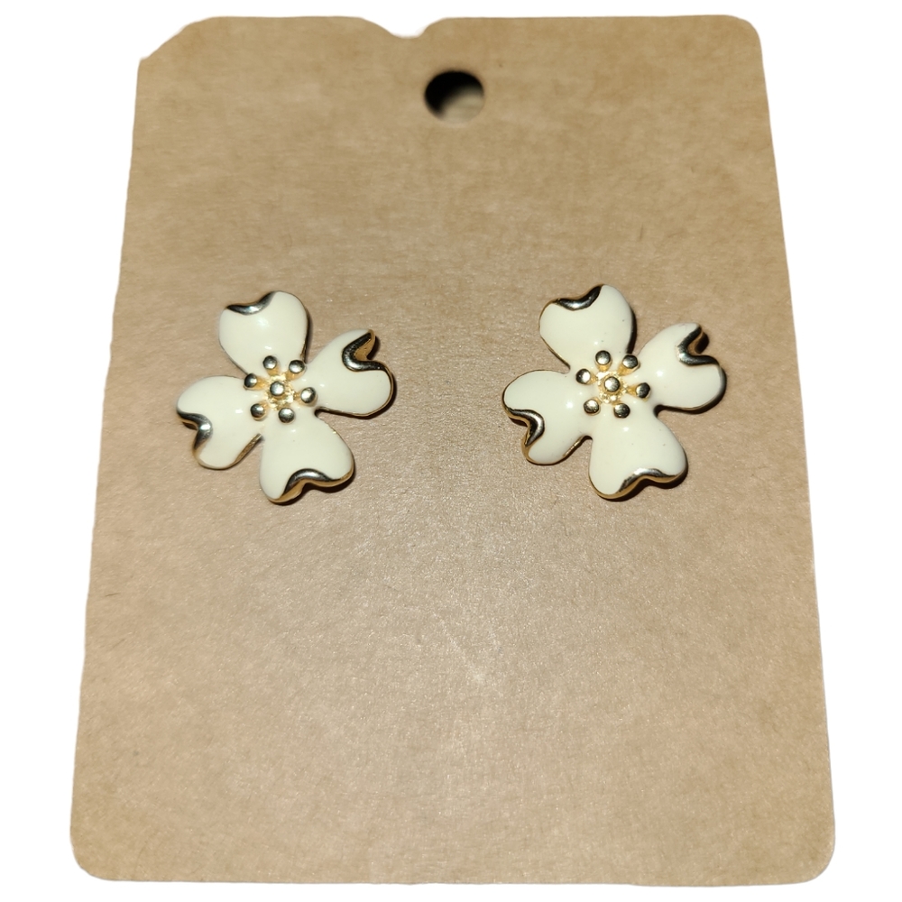 Vtg White and Goldish Enamel Pierced Earrings Lot 3
